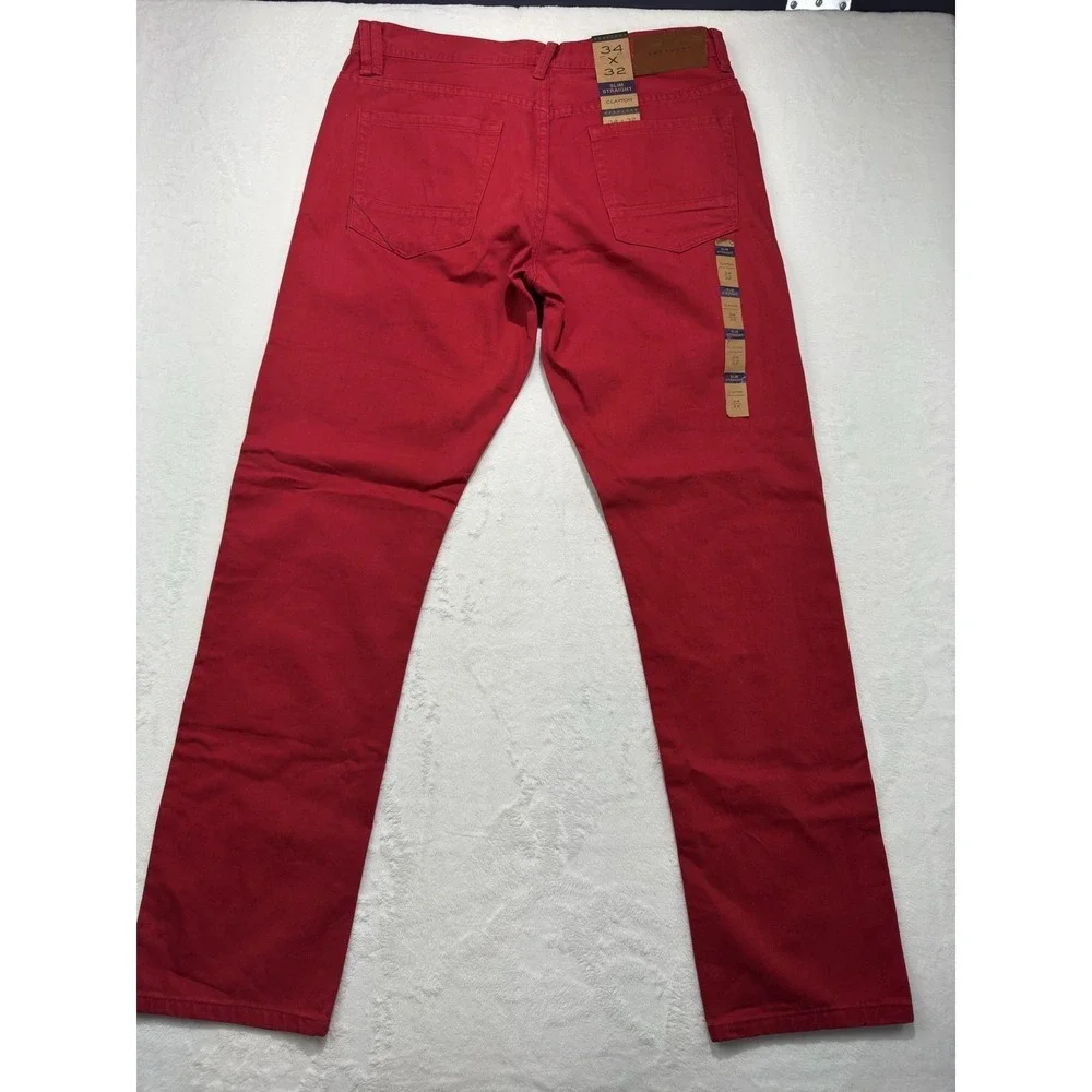 Sean John Clayton Jeans Mens 34x32 Red Slim Straight Denim Chili Pepper Casual